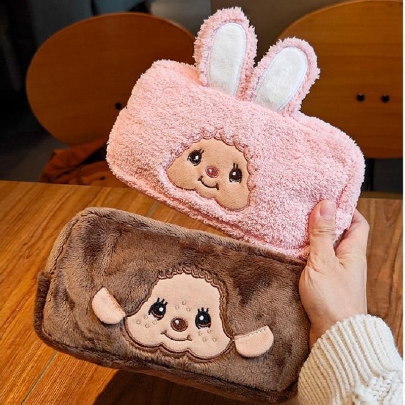 Cartoon Plush Pen Bag Monchichi Rabbit Pen Bag Girl Birthday Gift Cartoon Kawaii Doll Makeup Storage Bag