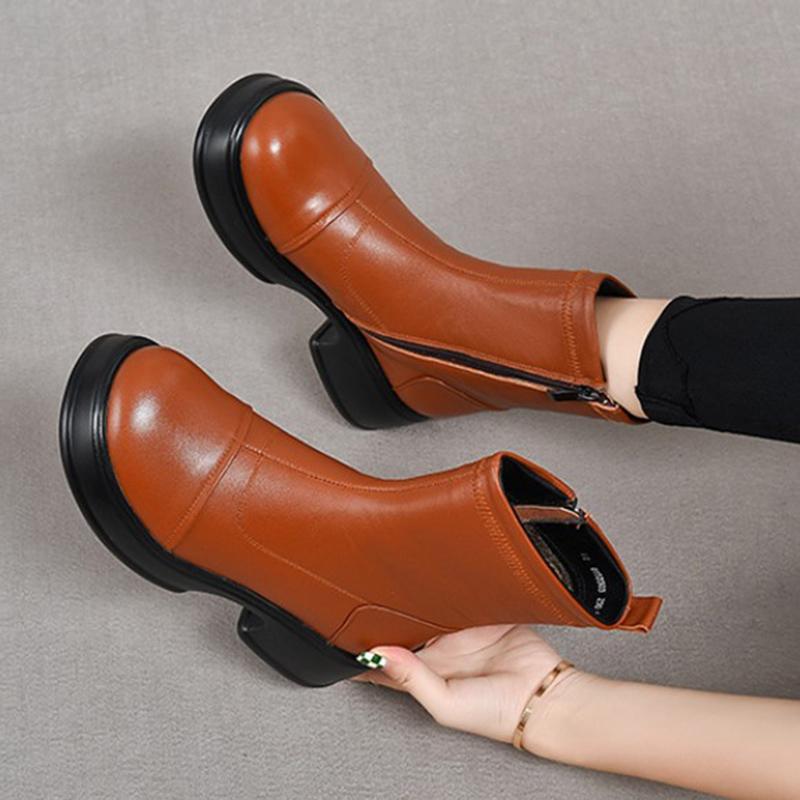 Fashion GKTINOO 2025 Autumn Winter Thick Heel Ankle Boots Women Warm Boots Shoes Handmade Genuine Leather Handmade Platform Boots 34-40
