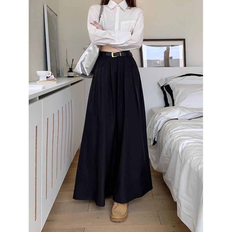 2026 New High-Waist A-Line Chic Long Suit Half-Skirt for Women - Spring/Autumn Korean Style Slimming Umbrella Skirt