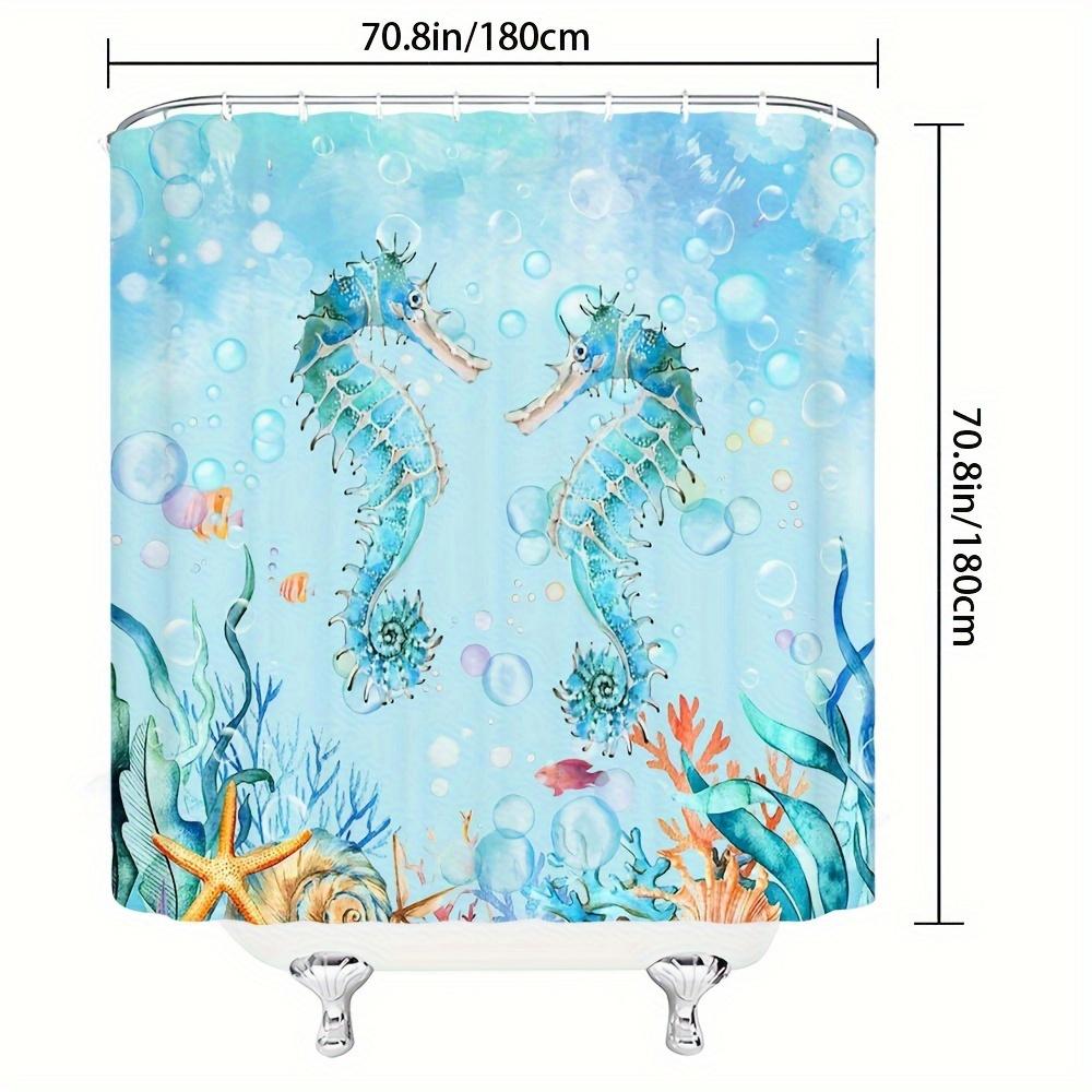 Whimsical Blue Seahorse Shower Curtain - Water-Resistant Fabric for Bathroom - Perfect for Ocean and Fantasy Lovers