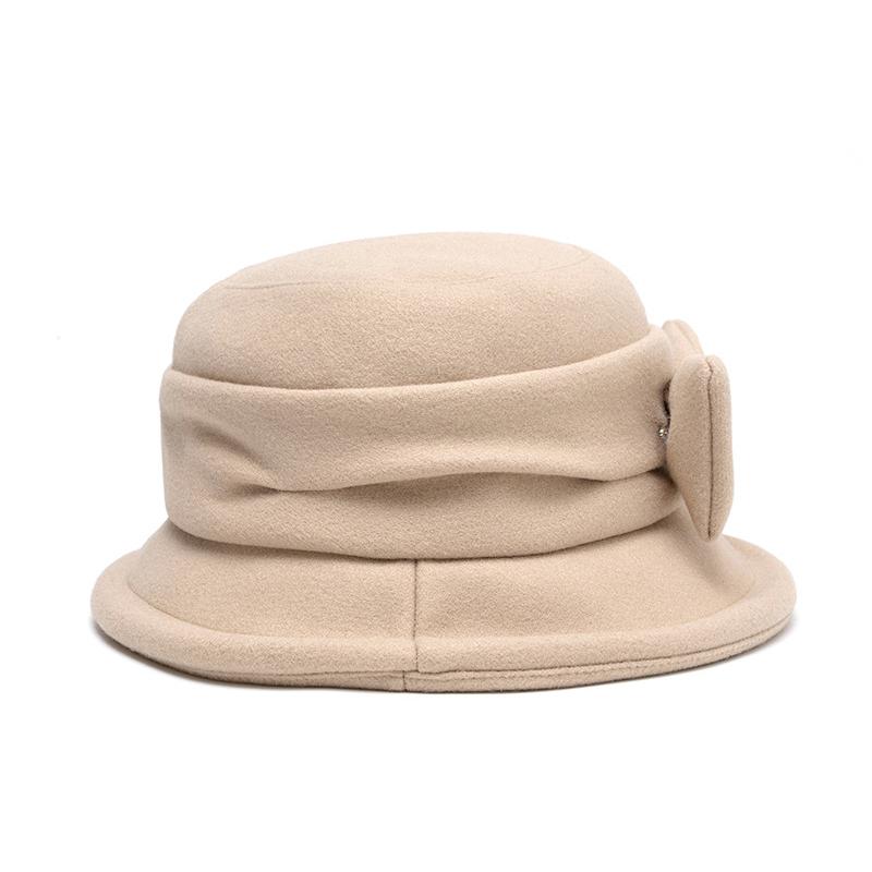 Bow Wide Brim Fisherman Hat Woolen Herbst Winter Damen Coldproof Warm Basin Hat