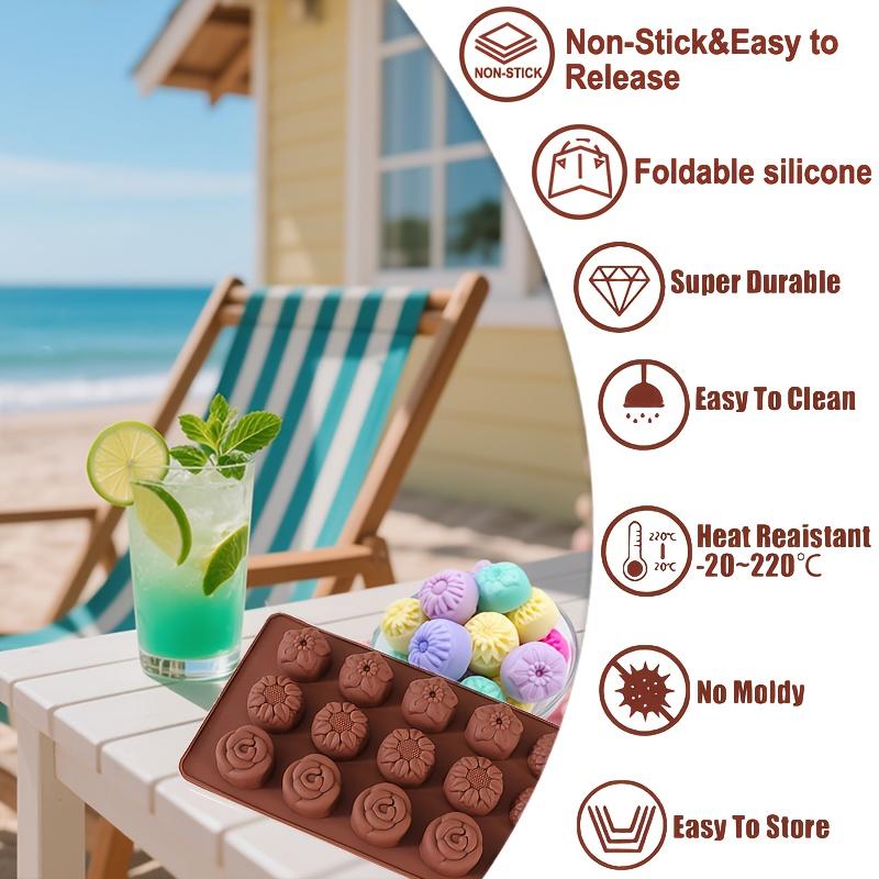 WTEMPO 2pcs Silicone Flower Molds Non-Stick Floral Chocolate Candy Molds DIY Baking Molds for Making Chocolate Soap Cookies Cakes Pudding