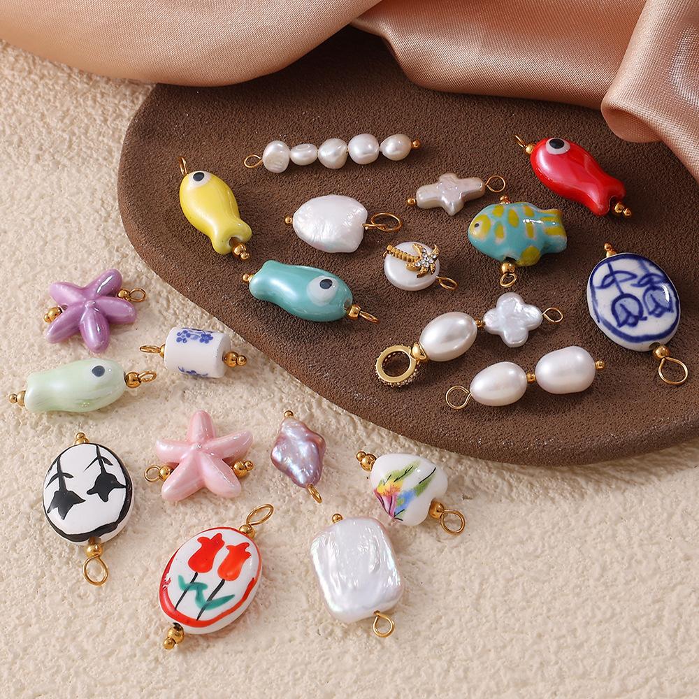 Xiaoqing Fresh Air Pendant Ocean Series Small Fish Sea Star-Shaped Ceramic Stainless Steel Gold-Plated Pendant Necklace