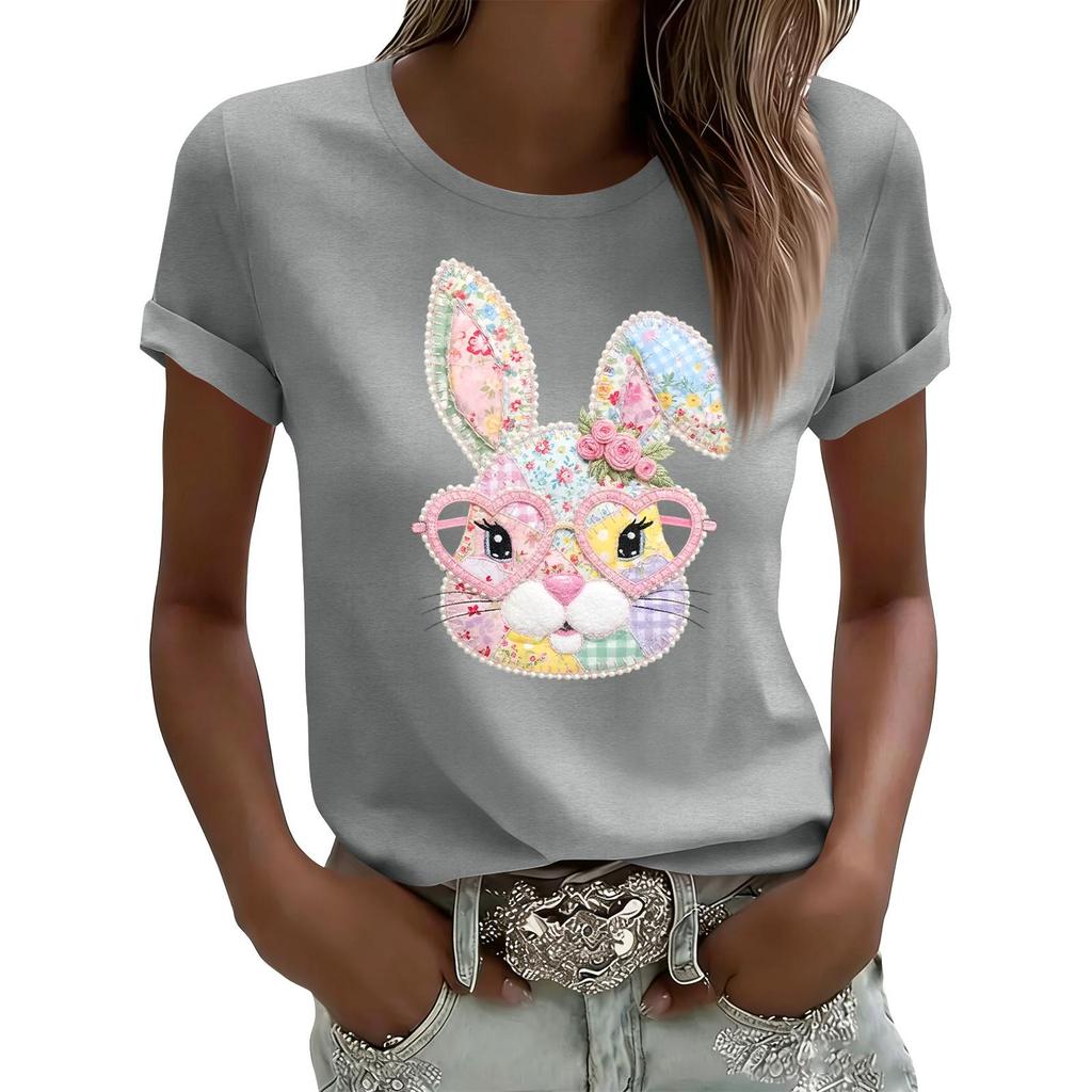 Women's Casual Printed T-Shirt Round Neck Pullover Short Sleeve Top