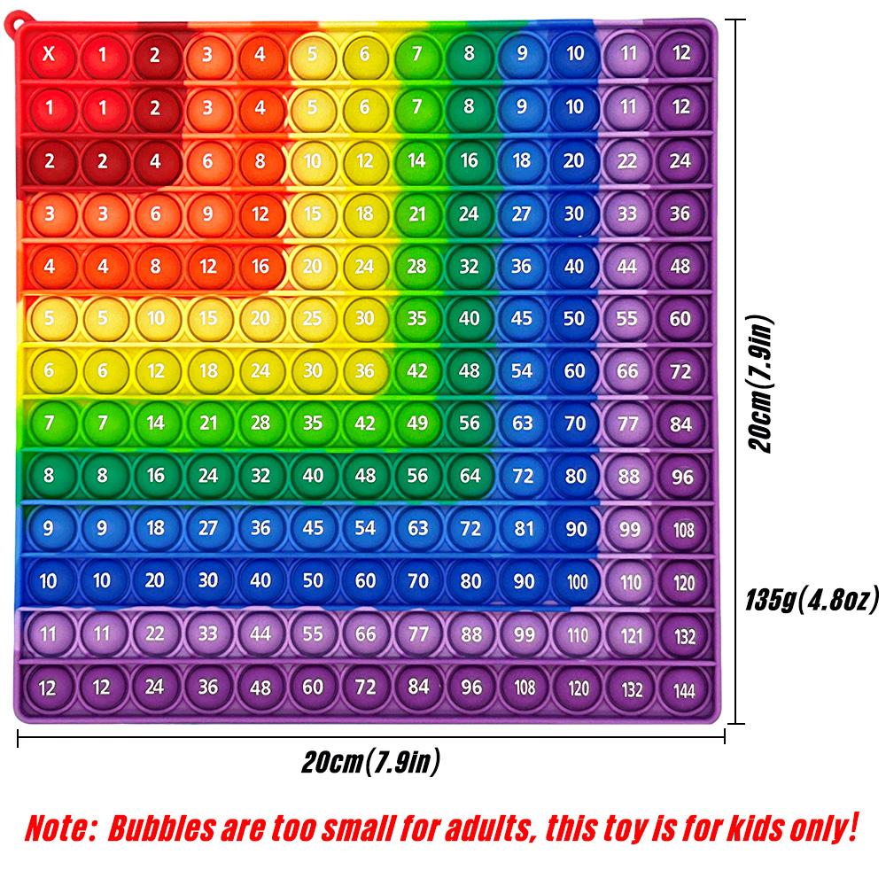 Colorful 12x12 Multiplication Push Bubble Fidget Pop Toys, Times Table Math Teaching Resources Educational Toys Gifts for Kids
