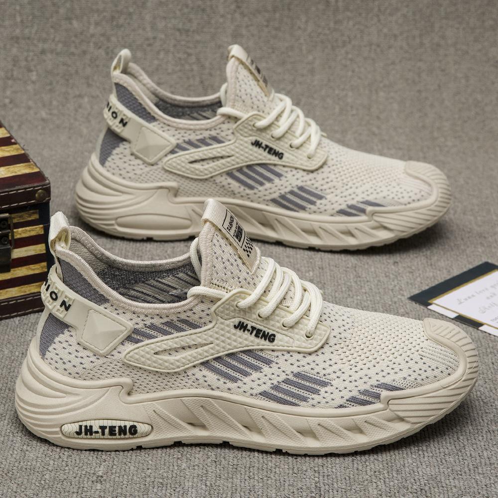 

2024 Новые летние уличные нескользящие повседневные туфли для мужчин, модные легкие спортивные туфли на шнуровке, сетчатые дышащие мужские кроссовки 48 бежевый