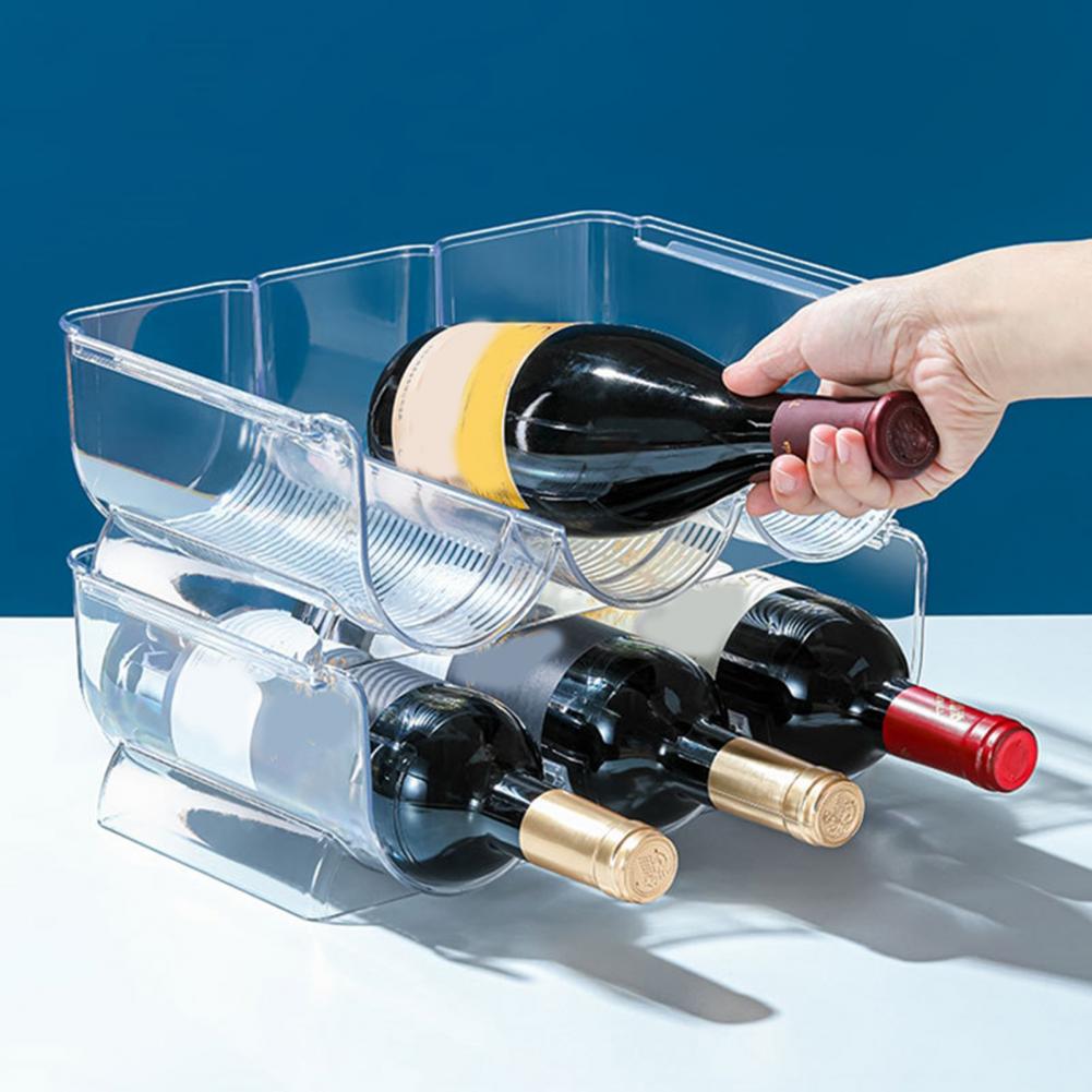 2/3 Grids Plastic Wine Rack Stackable Refrigerator Cabinet Pantry Countertop Champagne Beer Bottles Display Holder Organizer