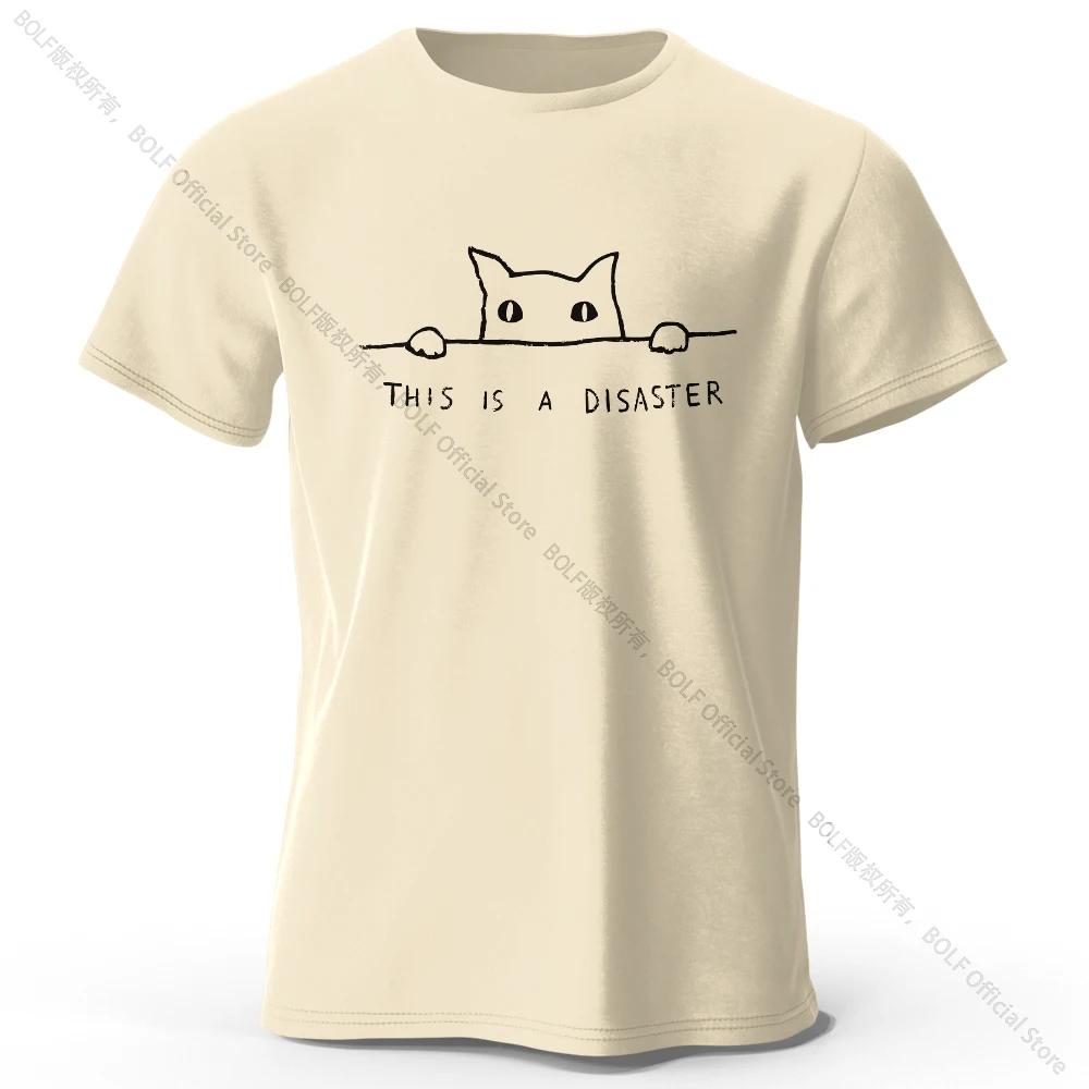 Minimalist Line Cat Print 100 cotton top Soft breathable round neck short sleeve T-shirt for men and women can be simple fashion