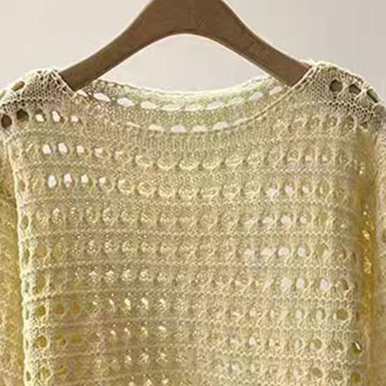 Couverture de protection solaire Col rond Manches extra longues Doux Extensible Protection solaire Pulls Hauts Couleur unie Design ajouré Hauts courts en tricot