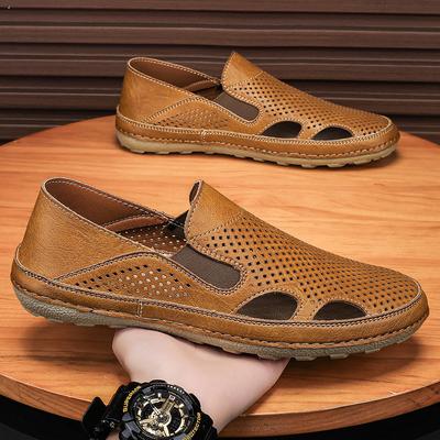 Fashion Outdoor Sandals for Men Summer Slip On Shoes Microfiber Leather Male Casual Shoes Hollow Out Loafers Breathable Driving Footwear