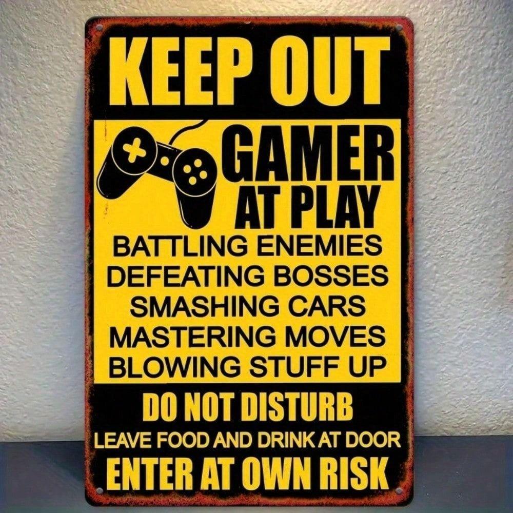 Metal Wall Art Sign Vintage Keep Out Gamer At Play 12x8 Inch For Game Room