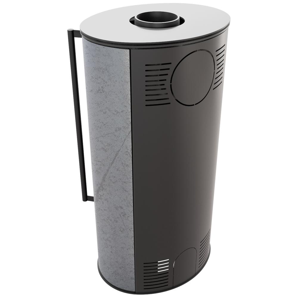 Wood burning steel stove KRATKI ERIK Ø 150 5,5 kW decorative ceramics GRAY SATIN black thermotec self closing door