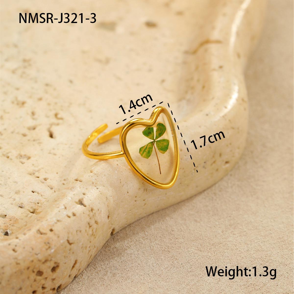 GEMCHIC Women s Stainless Steel Preserved Flower Resin Ring Fashion Geometric Open Ring Titanium Steel Jewelry