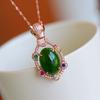Hotan Jade S925 Silver Inlaid Jasper Egg Face Pendant Necklace for Women