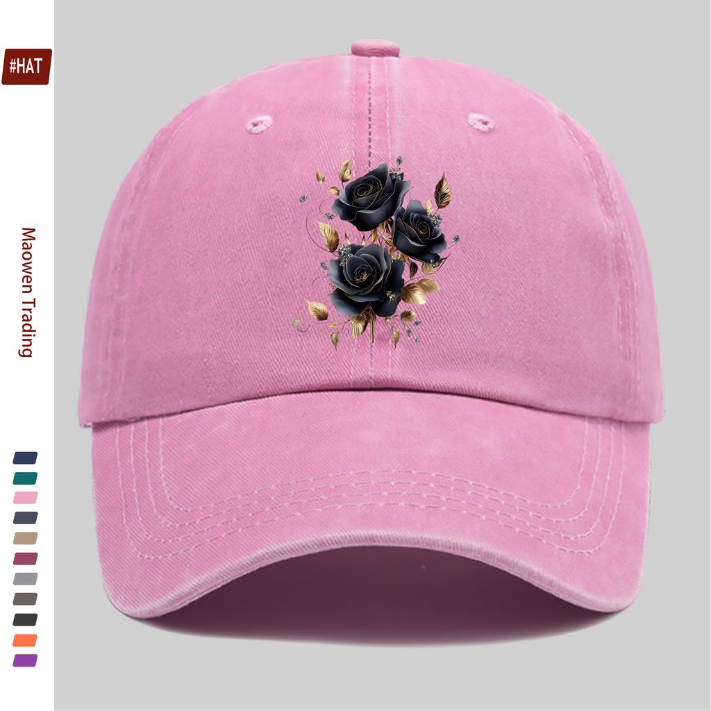 pc pcs Black Golden Bubble Rose Print Trucker Cap Adjustable Snapback Washed Vintage Baseball Hat Suitable for Men Women