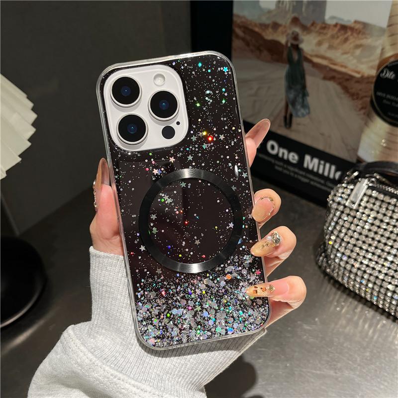 Applicable To IPhone 16 Magnetic Phone Case Glitter Powder 14Promax Apple 15 Protective Case 13