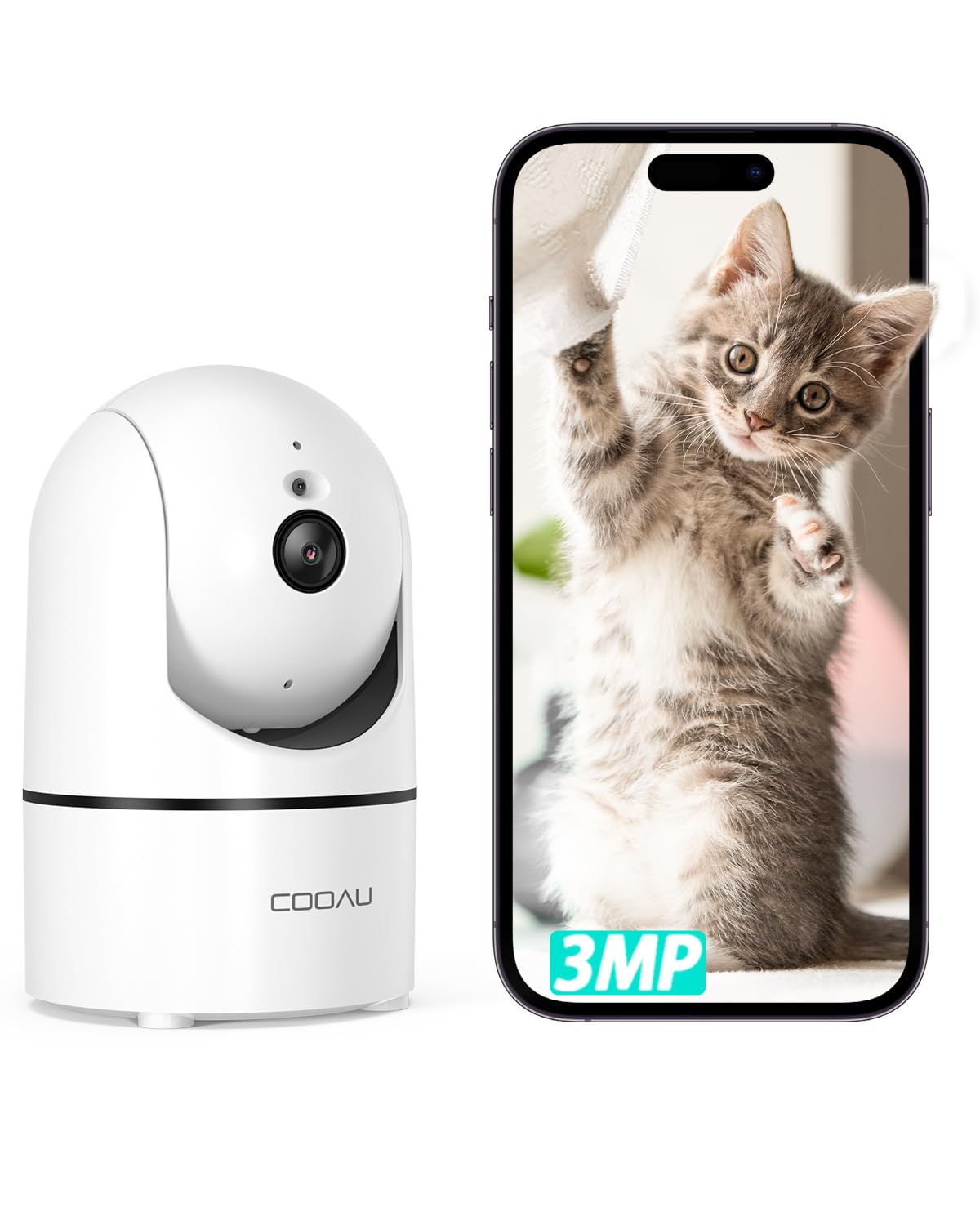 

COOAU 3MP Pet Surveillance Camera with QR Code Enhanced Alexa Easy Auto Motion Alarm Family Multiple Camera SD Card Network Indoor Night Home Security білий
