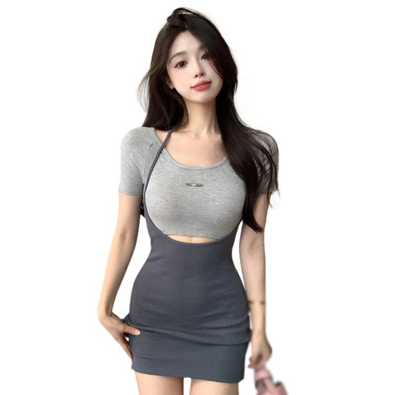 

Женское платье с цветными вставками, облегающее, с короткими рукавами и круглым вырезом One Size