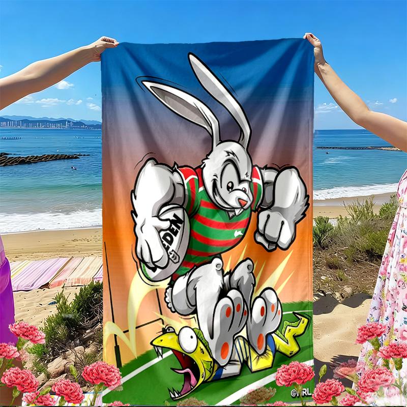 South Sydney Rabbitohs Print Beach Towel, Versatile Lightweight Absorbent Beach Towel for Pool Surf Yoga Bathroom, Perfect Birthday Holiday Gift