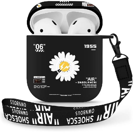 AirPods 1&2 Case Cover with Keychain for Apple AirPods 1st/2nd Generation, Rugged TPU Soft Protective Cover, Black Red