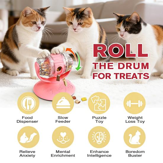 Cat Slow Feeder Interactive Treat Dispensing Puzzle Feeder Rotatable Roller Enrichment Toy for Indoor Cats