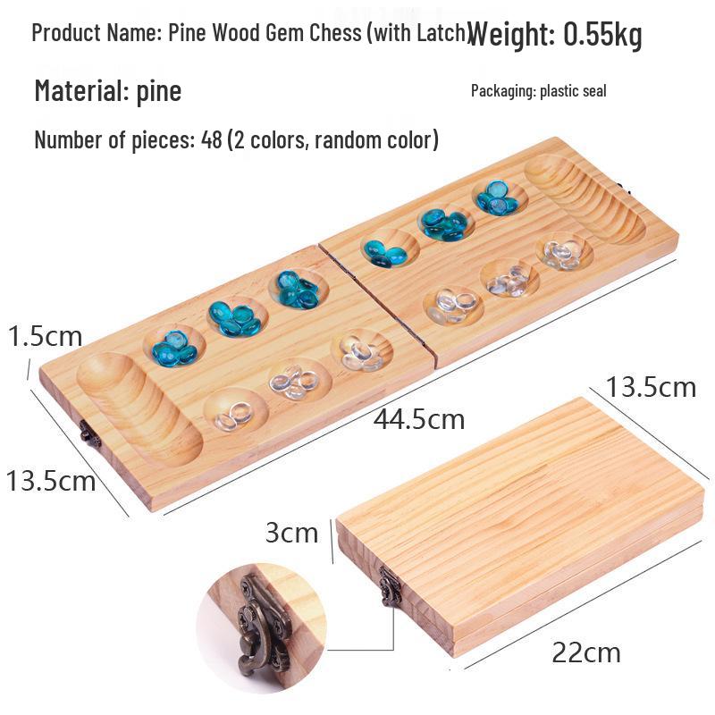 Pine Wood Gemstone Mancala Board: Educational Toy for Spatial Thinking