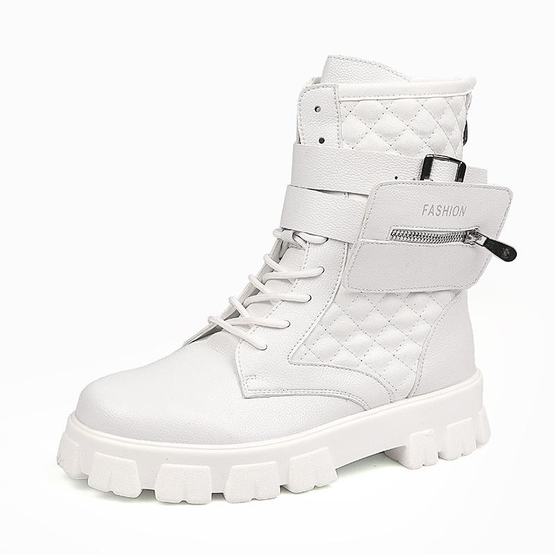 New Fashion Men's White Boots Autumn Winter Superstar Pocket Motorcycle Shoes Men Platform Boots Comfort Leather Ankle Boots Man