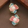 Mori sweet exquisite pastoral enamel drop glaze three-dimensional flower pearl earrings light luxury temperament high-end earrings
