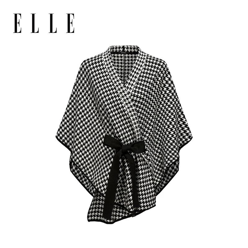 ELLE Women's Retro Houndstooth Wool Blend Shawl Cape