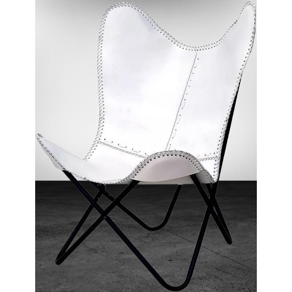 Handmade Vintage White Leather Butterfly Chair Relax Arm Chair