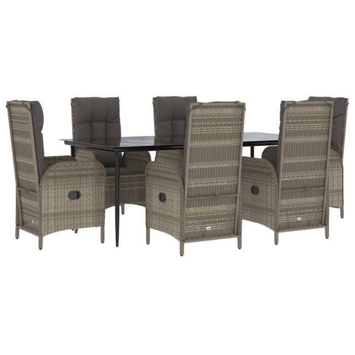 VidaXL Mobilier à dîner de jardin et coussins 7 pcs Noir et gris Rotin 3185183