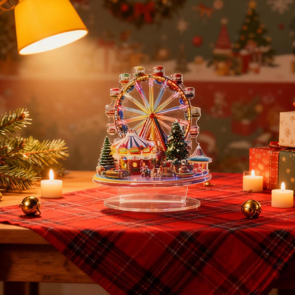 2D Acrylic Ferris Wheel Decor Flat Figurines Ferris Wheel Christmas Tree for Thanksgiving Birthday Offices Home Room Door Window