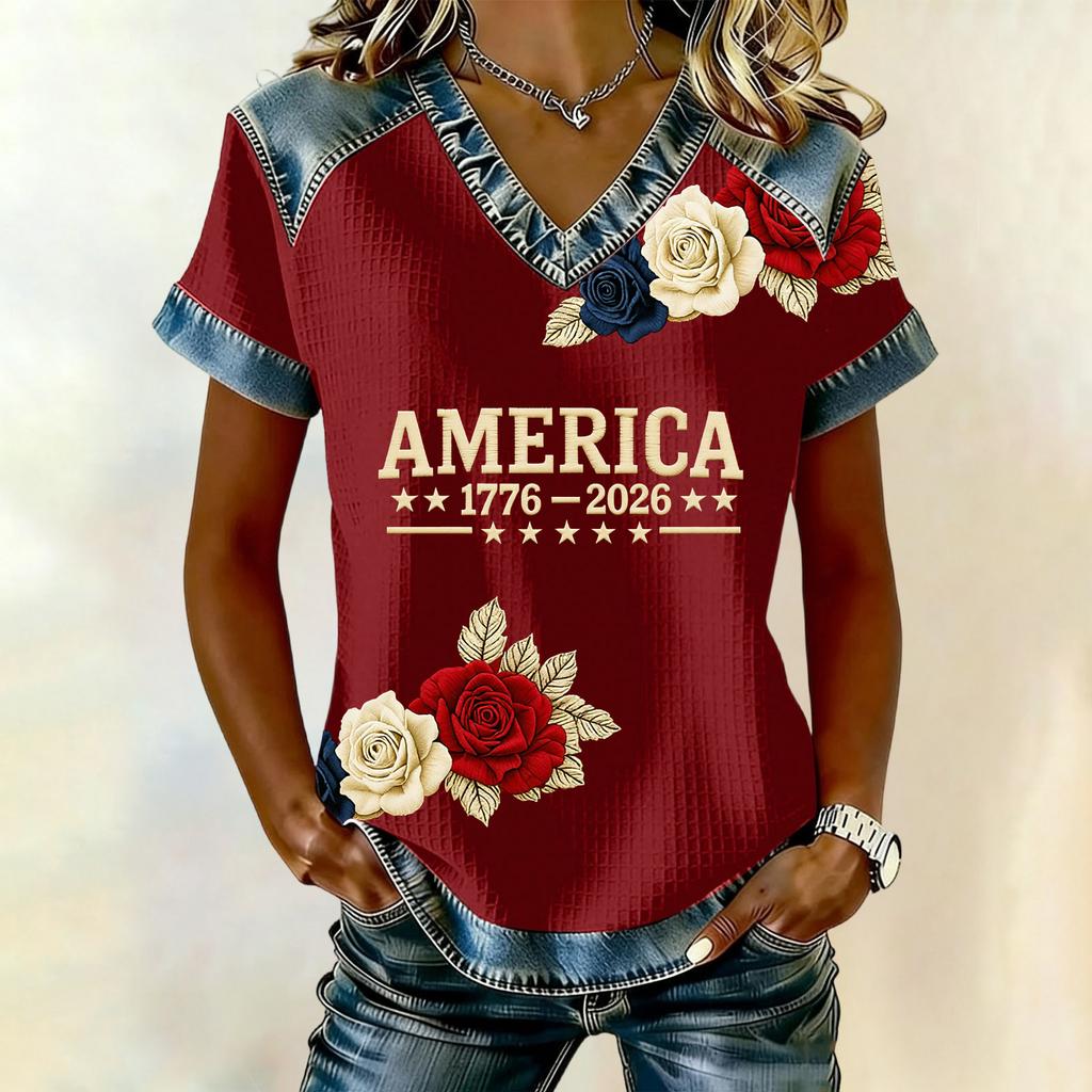 Damenmode Lässiges Oberteil mit Unabhängigkeitstag-Print