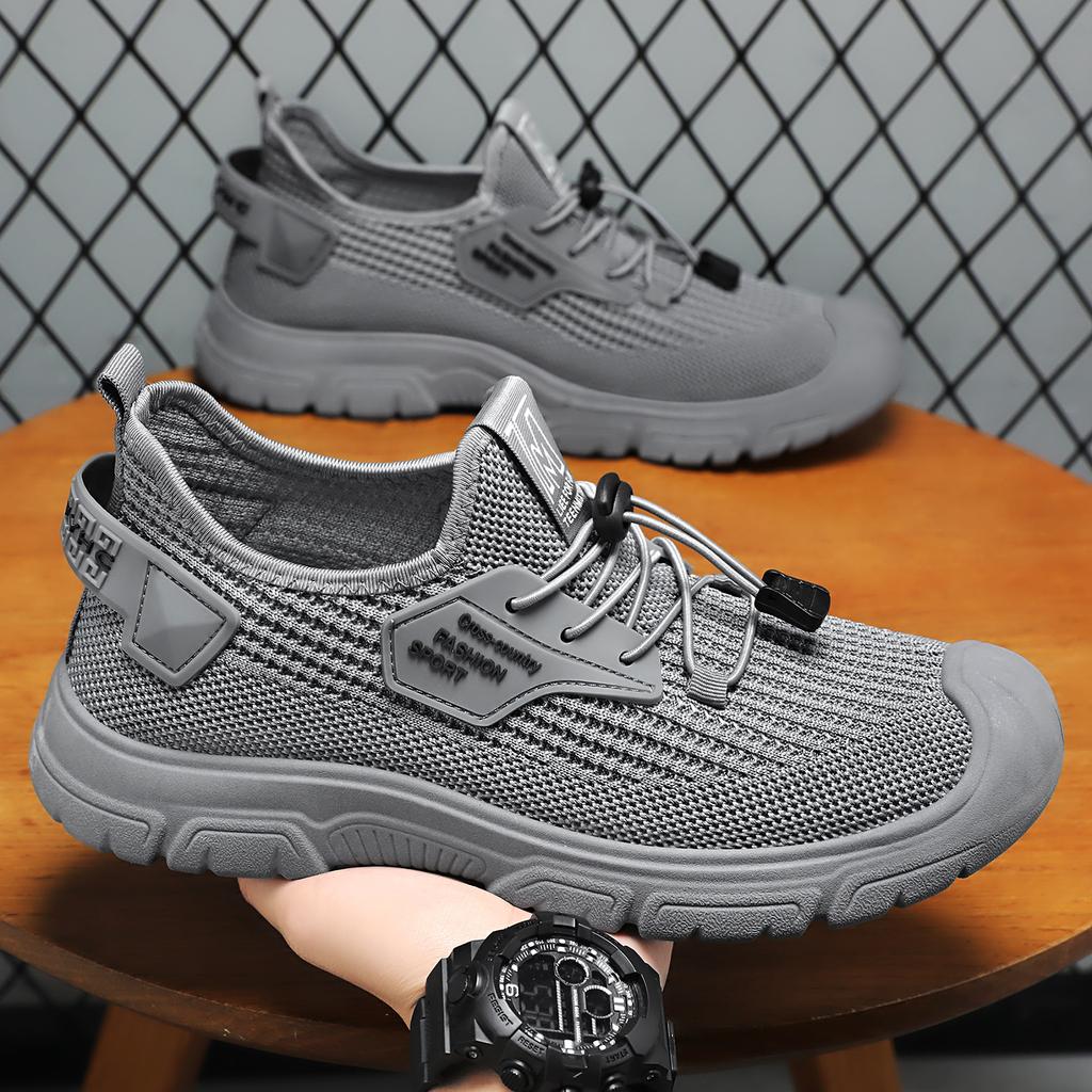 Shoes Men's Summer Single Shoes Casual Shoes Flying Woven Breathable Non-smelly Feet Men's Shoes Solid Color Versatile Men's Shoes Dad Shoes