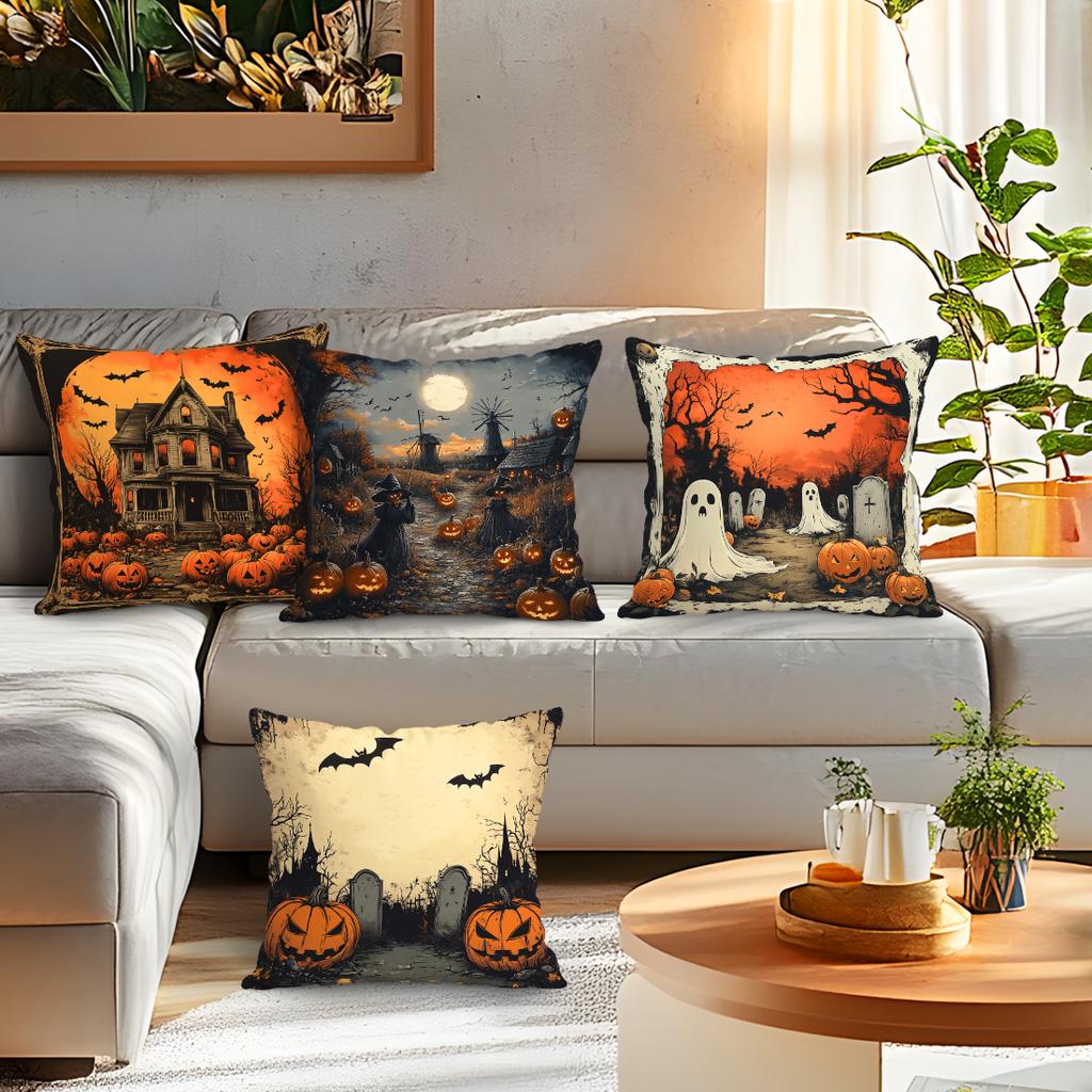 Halloween Haunted Pumpkin Pillowcase Printed Polyester 45x45cm Throw Pillowcover Decorative Sofa Cushion Pillowslip Home Decor