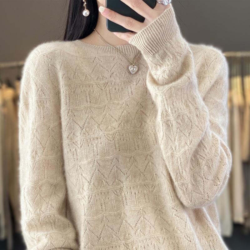 Suéter de mujer, cachemira Qinghe, 30% cachemira 70% lana, jersey de punto de invierno, suéter de otoño, suéter de cachemira de mujer, top de punto, manga larga