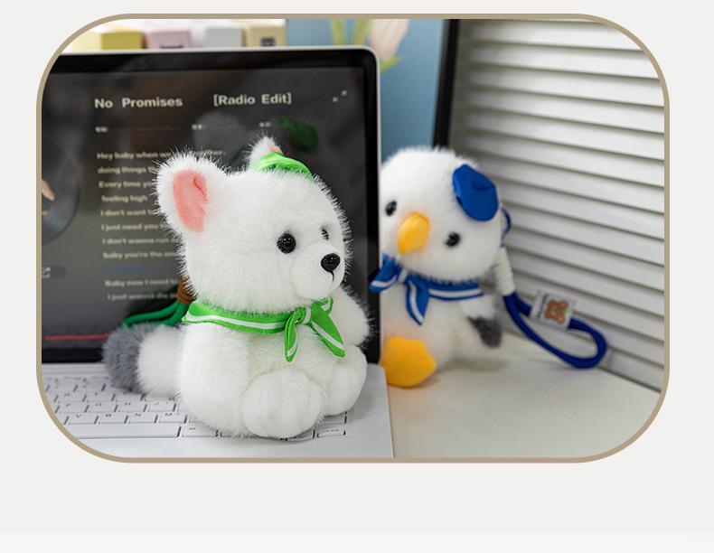 Palm Treasure Arctic Fox & Seagull Plush Keychain Charms - Cute Backpack Accessories & Birthday Gifts