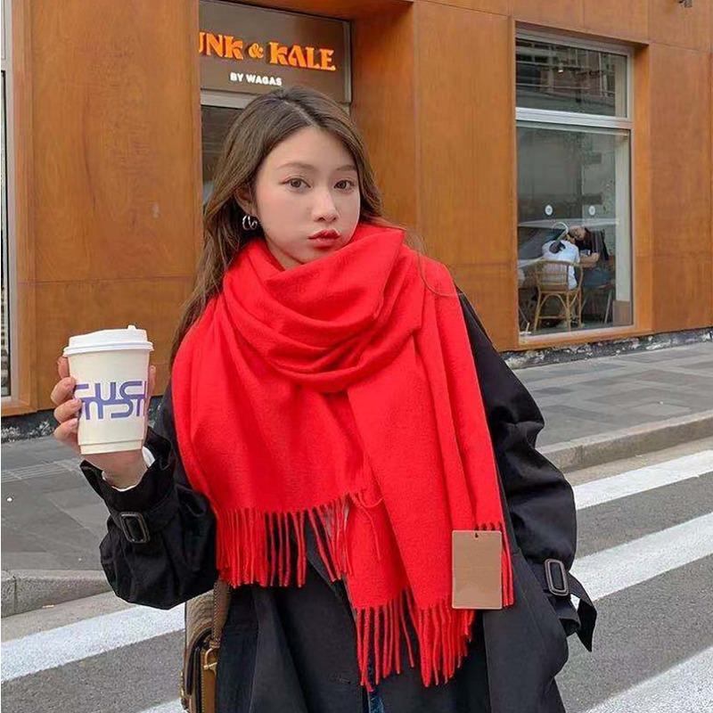Cashmere Scarf Women's Winter Warm Tassel Shawl Scarf Autumn and Winter Solid Gray Wool Scarf Men's Scarf