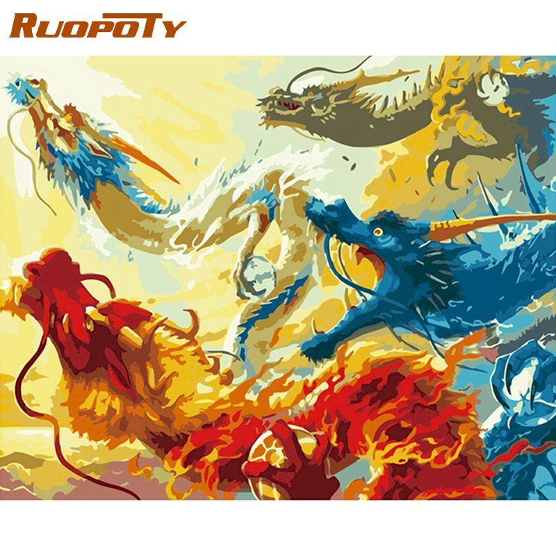 

RUOPOTY Diy картины маслом по номерам Краски Животные Акриловая настенная живопись Картина по номерам Холст для украшения дома 40x50 см DIY Рамка