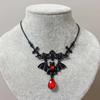 Collier Pendentif Croix Chauve-souris avec Pierres Précieuses Violettes Rouges en Forme de Larme Victoria pour Femmes Halloween Punk Gothique Sorcière Choker Bijoux