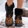 Leopard Fur Fringe Platform Women Shoes Mid Heels Snow Ankle Boots 2025 Trend Designer Warm Chelsea Boots New Pumps Mujer Botas