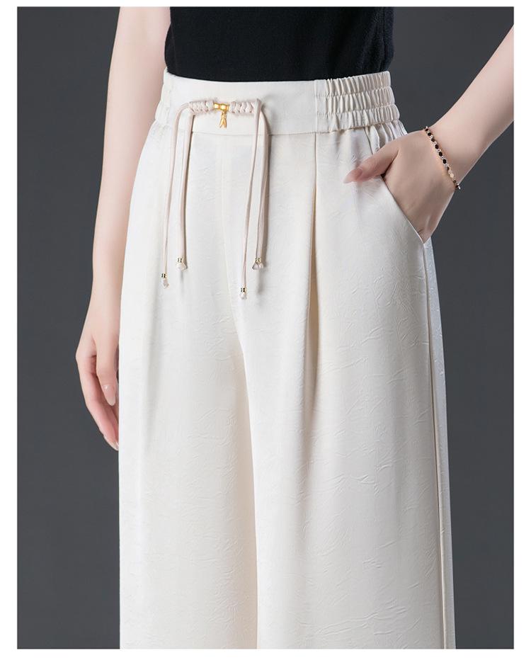 2024 Women's High Waist Drapey Wide-Leg Skirt Pants - Summer Plus Size, Eight-Point Length for Casual, Middle-Aged Style