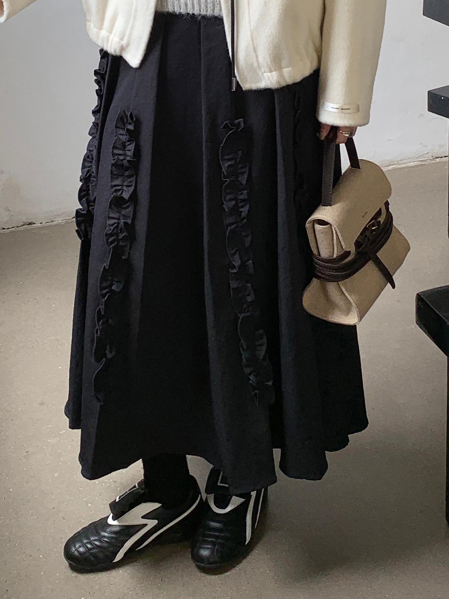 

No Return/Exchange Korean High-Waist Lace Pleated Skirt: Women s Thick, Large Hem Style 0714 Large
