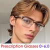 Brillen mit Holzbeinen, quadratische Blaulichtfilterbrille für Herren, Lesebrille mit Metallrahmen