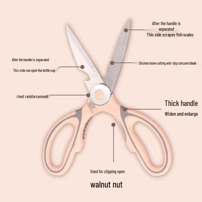Multifunctional Kitchen Scissors: Bone Cutting, Baby Food Prep, Fish Cleaning, and Meat Grilling