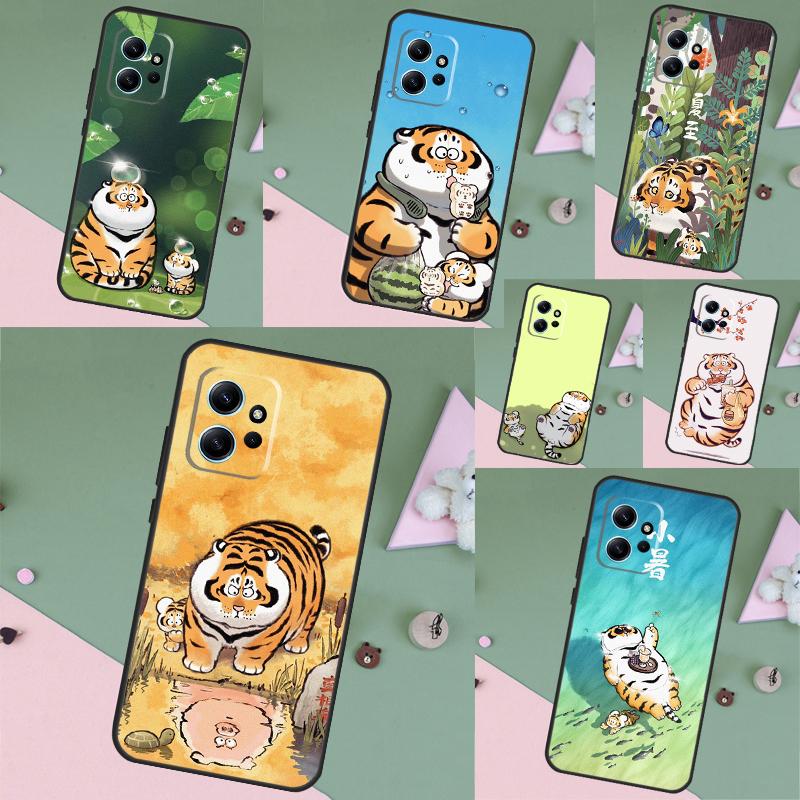 Cartoon Fat Tiger Case For Xiaomi Redmi Note 13 14 Pro 12 11 10 15 Pro Plus Redmi 15 C 13 10C 12C 13C 14C Cover