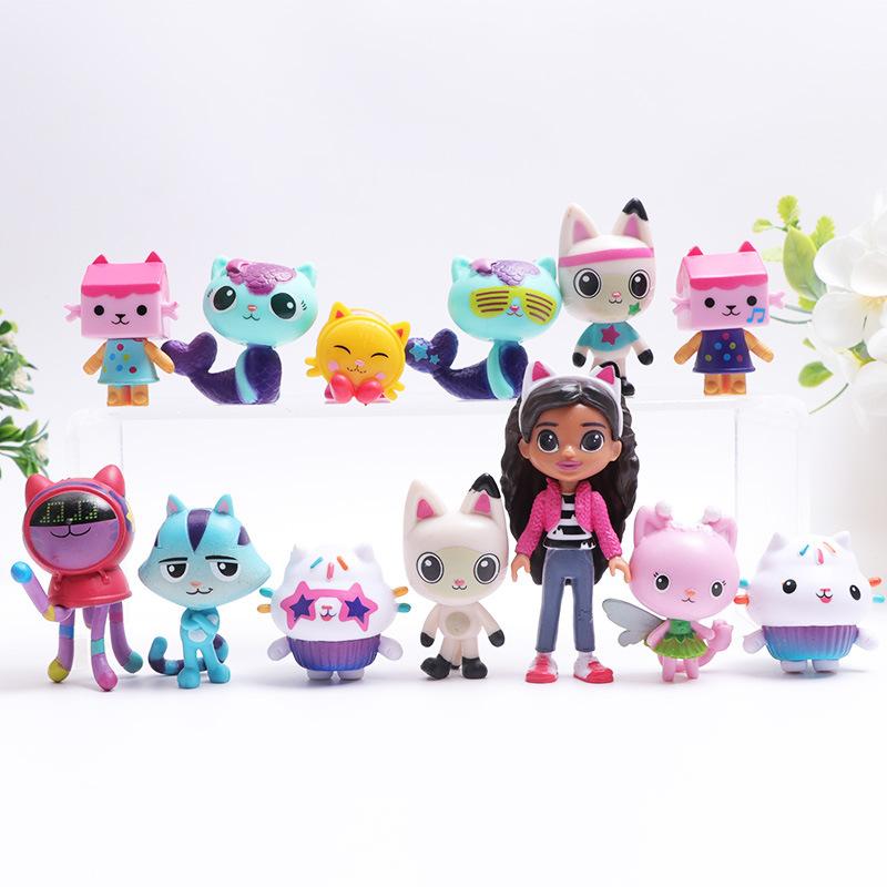 13Pcs Gabby Dollhouse Anime Figure Toy Smiling Car Cat Hug Gaby Girl Dolls Mercat Cartoon Action Figure Kids Xmas Birthday Gifts