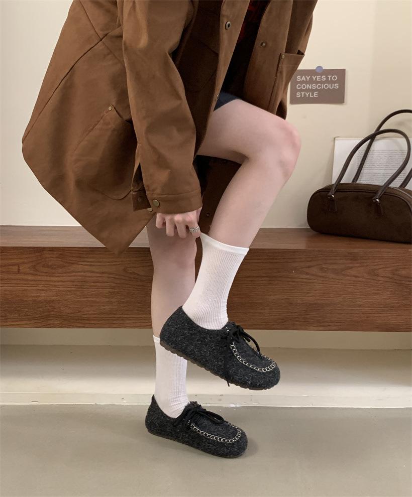 Early autumn plush retro Korean version lace-up versatile outer bag head half-drag lazy Birken slippers