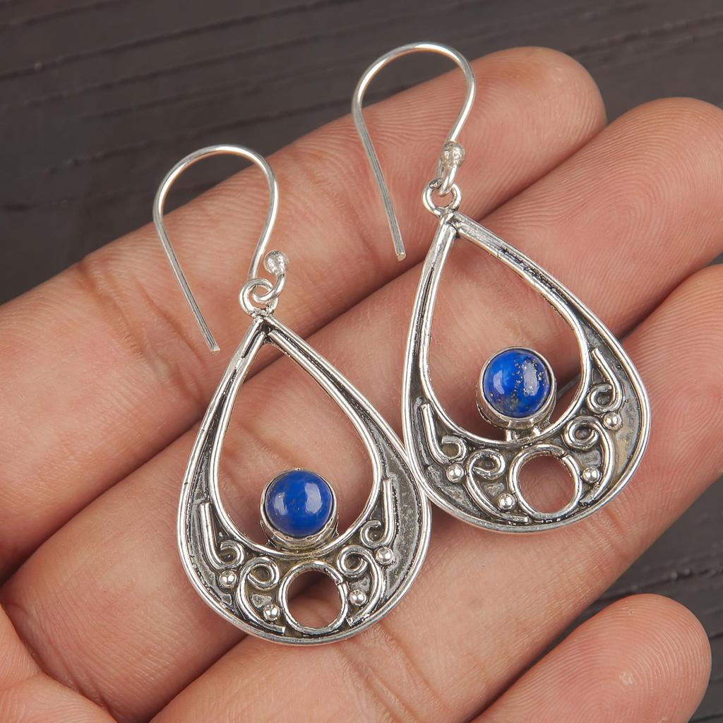 Lapis Lazuli Earrings Handmade Jewelry, 925 Solid Sterling Silver Earrings Designer Gemstone Jewelry Earrings, Gift For Mom