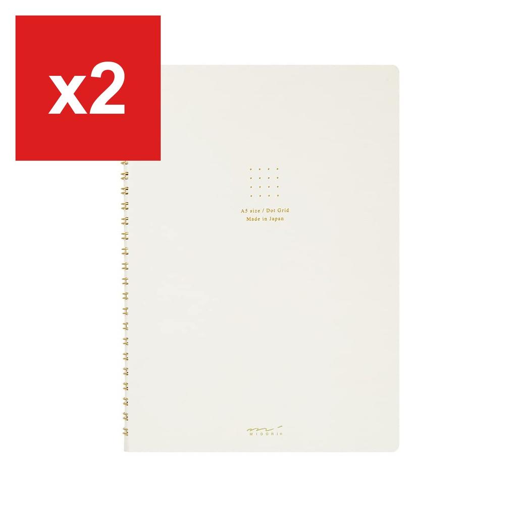 MIDORI Ring-Bound Notebook, Color Dot Grid, A5 - White